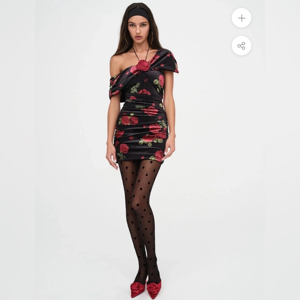 For Love & Lemons | Bianca Mini Dress Black Red Floral Velvet Size M - Like New - Picture 3 of 16